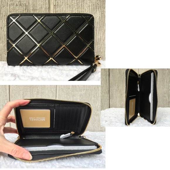 NEW Authentic Michael Kors Quilt Leather Multifunction Phonecase Wristlet Black - Picture 1 of 11